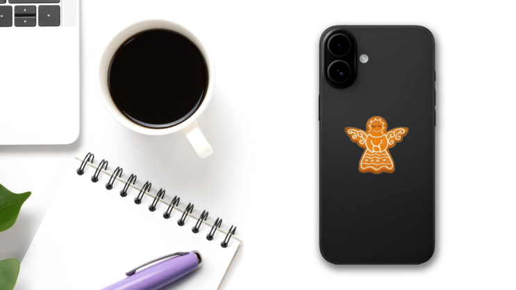 Angel Gingerbread Cookie Sticker on a Phone (New) example