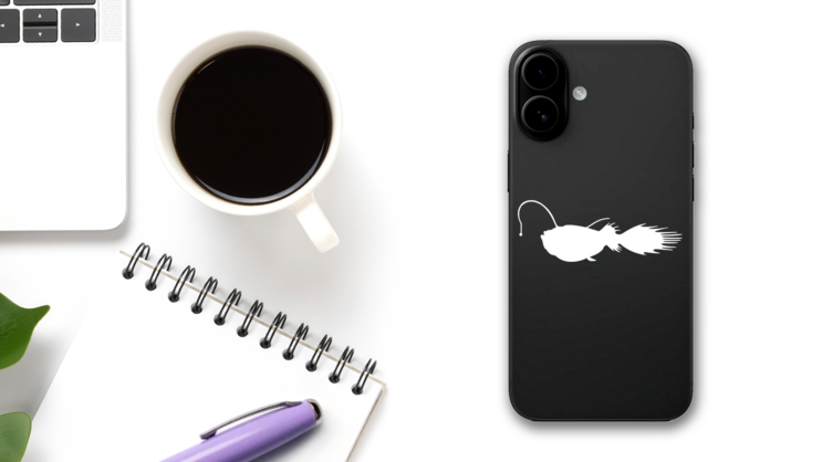 Angler Fish Sticker on a Phone (New) example