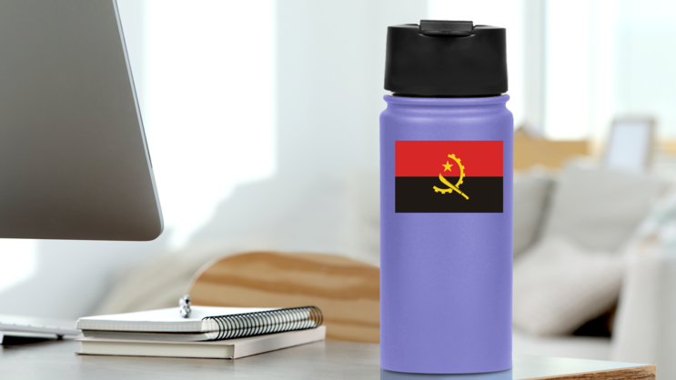 Angola Flag Sticker on a Water Bottle (New) example