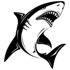 Angry Black and White Shark Sticker