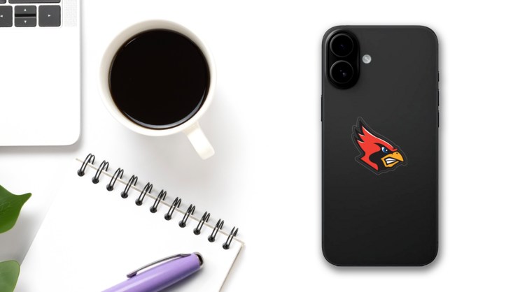 Angry Cardinal Head Mascot Sticker on a Phone (New) example