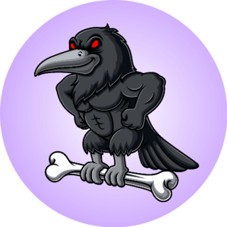 Angry Crow Carrying Bone Illustration On Purple Sticker