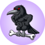 Angry Crow Carrying Bone Illustration On Purple Sticker