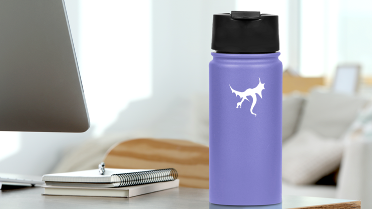 Angry Flying Dragon Sticker on a Water Bottle (New) example