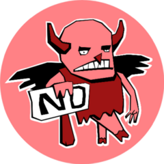 Angry Little Devil With A Sign Saying No Sticker