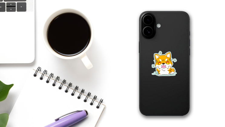 Angry Shiba Inu Sticker on a Phone (New) example