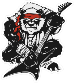 Angry Stylized Black Panda With A Guitar Sticker