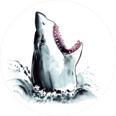 Angry Watercolor Shark Breach Sticker