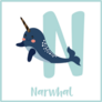 Animal Alphabet Narwhal Square Sticker