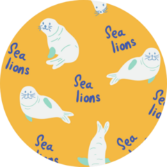 Animal Pattern With Cute Sea Lions On Yellow Sticker