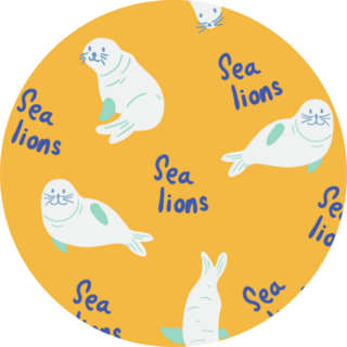 Animal Pattern With Cute Sea Lions On Yellow Sticker