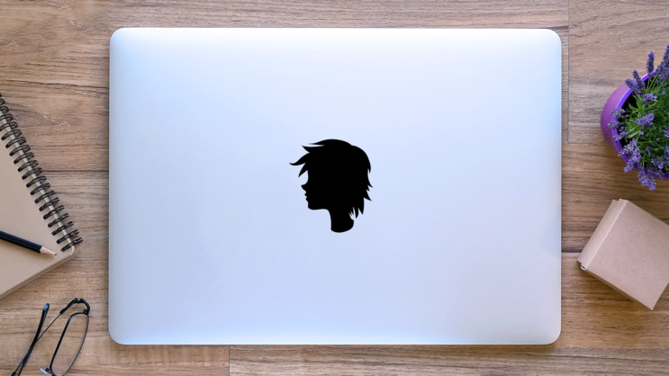 Anime Character With Short Hair Sticker on a Laptop (New) example