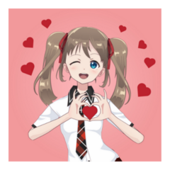 Anime Schoolgirl In school uniform with hearts sticker