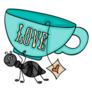 Ant Carrying A Love Cup Of Tea Sticker