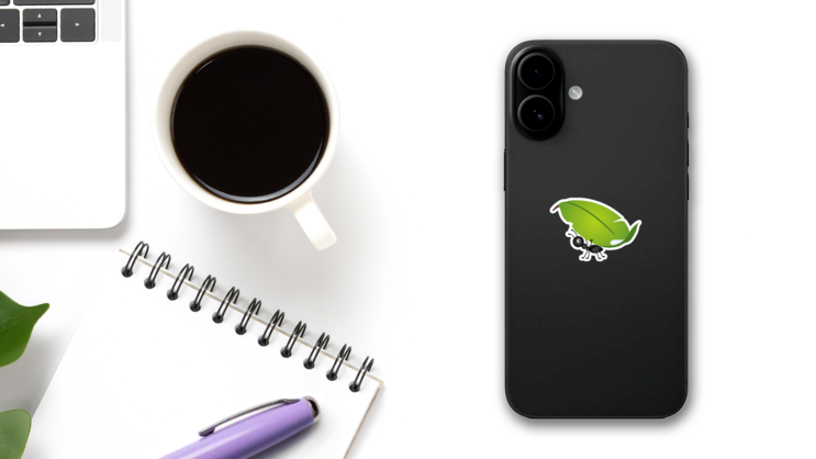 Ant Carrying Cute Leaf Sticker on a Phone (New) example