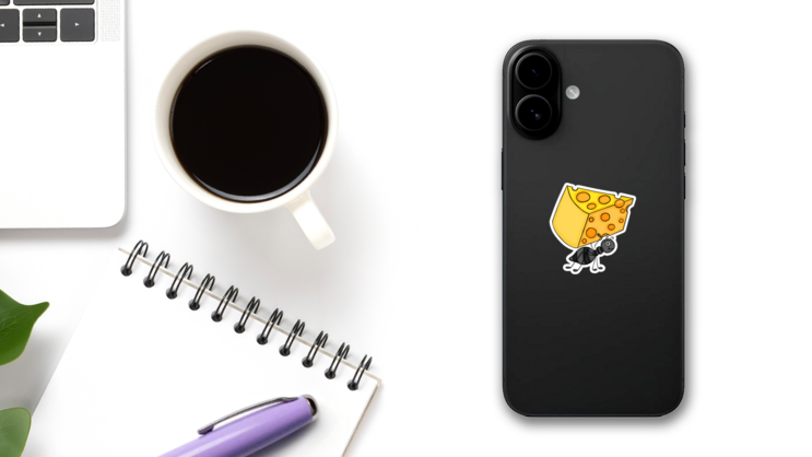 Ant Carrying Slice Of Cheese Sticker on a Phone (New) example