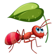 Ant Holding Green Leaf Cartoon Sticker
