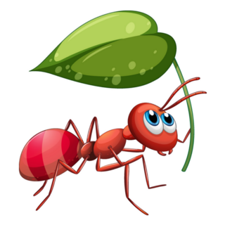 Ant Holding Green Leaf Cartoon Sticker