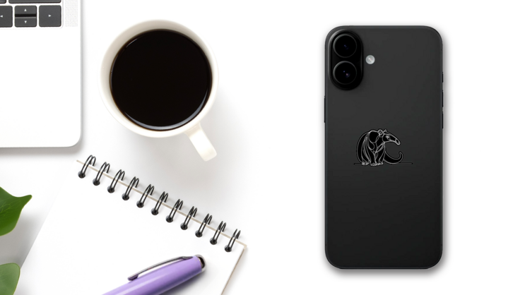 Anteater Detailed Black Sticker on a Phone (New) example