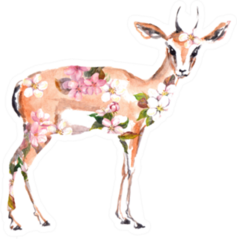 Antelope Animal In Flowers Watercolor Sticker