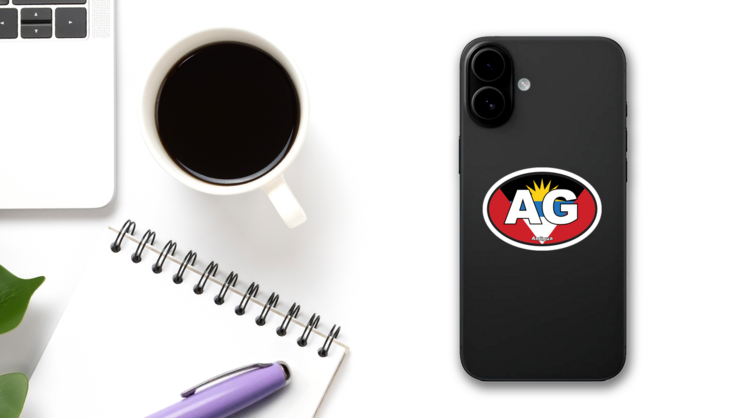 Antigua AG Flag Oval Sticker on a Phone (New) example