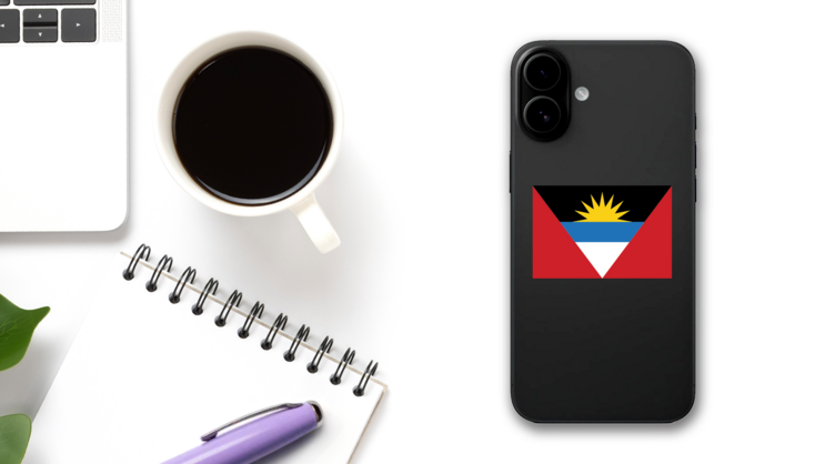Antigua Flag Sticker on a Phone (New) example