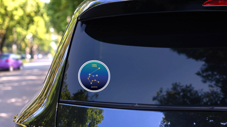Aquarius Zodiac Constellation Circle Sticker on a Rear Car Window (New) example