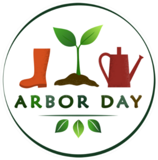 Arbor Day Boot, Sapling, Watering Can Sticker