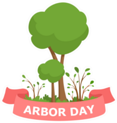 Arbor Day Illustration With Red Ribbon Sticker