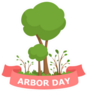 Arbor Day Illustration With Red Ribbon Sticker