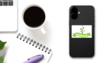 Arbor Day Tree Sapling With Green Ribbon Sticker on a Phone (New) example