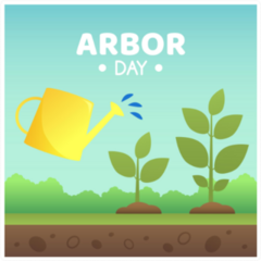 Arbor Day Watering Can And Saplings Sticker