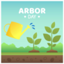 Arbor Day Watering Can And Saplings Sticker
