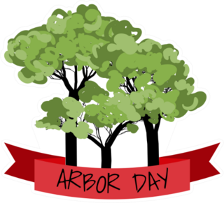 Arbor Day With Red Ribbon Sticker