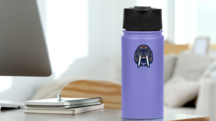 Arctic Walrus On Dark Sticker on a Water Bottle (New) example