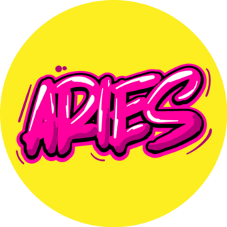 Aries Hand Lettering On Yellow Sticker