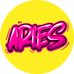 Aries Hand Lettering On Yellow Sticker