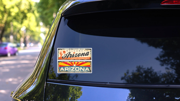 Arizona State Retro Designs Welcome To Arizona Sticker on a Rear Car Window (New) example