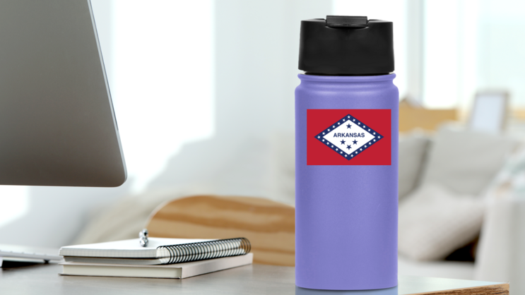 Arkansas Ar State Flag Sticker on a Water Bottle (New) example