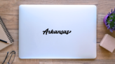 Arkansas Hand-Drawn Script Sticker on a Laptop (New) example