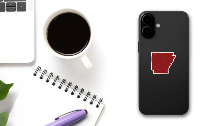 Arkansas State Usa Outline Map Red Sticker on a Phone (New) example