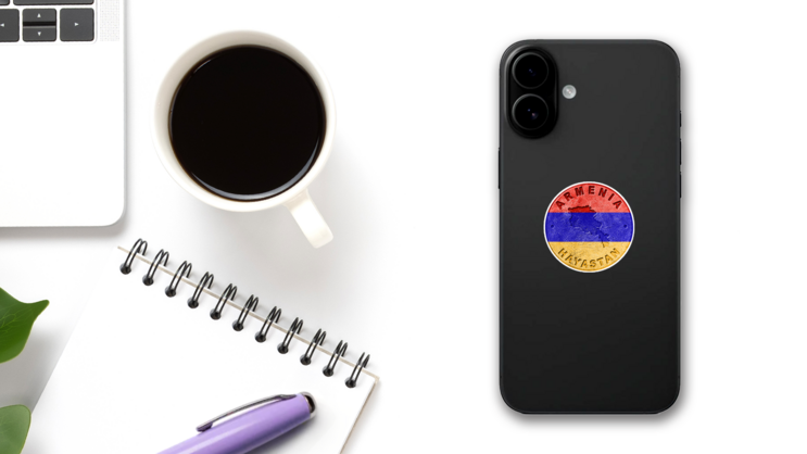 Armenia Flag Button Sticker on a Phone (New) example