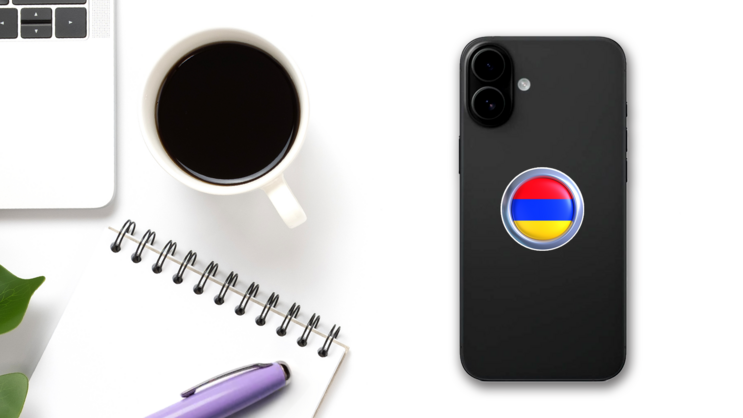 Armenia Flag Circle Sticker on a Phone (New) example