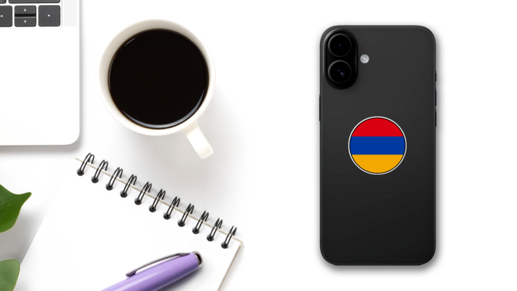 Armenia Flag Circle Sticker on a Phone (New) example