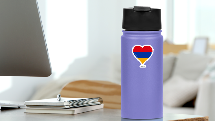 Armenia Flag Heart Text Sticker on a Water Bottle (New) example
