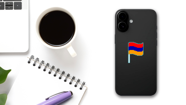 Armenia Pixel Flag Blue Sticker on a Phone (New) example