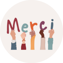 Arms Holding Letters Spelling Merci French Thank You Sticker