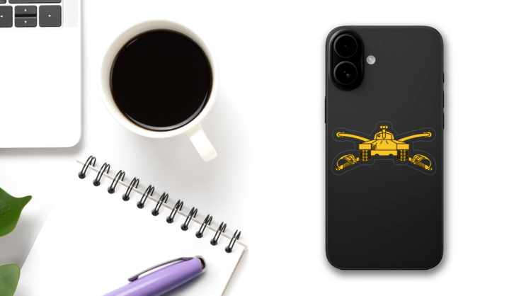 Army Armor Branch Emblem Sticker on a Phone (New) example