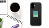 Around The World Adventure Poster Sticker on a Phone (New) example