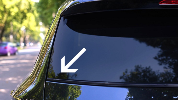 Arrow Pointing At An Angle Sticker on a Rear Car Window (New) example